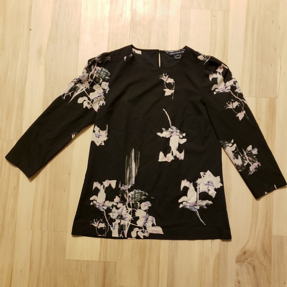 NWOT French Connection Dark Floral Black Blouse